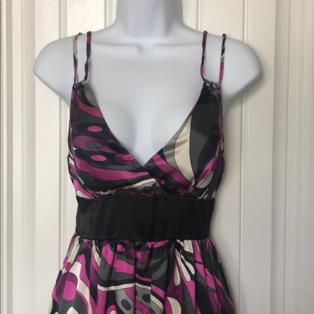 Full length patterned silky dress Sz 7/8